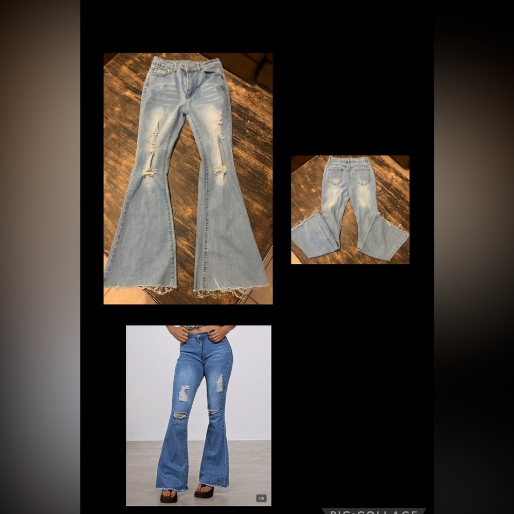 Light Wash Distressed Flare Jeans - Women